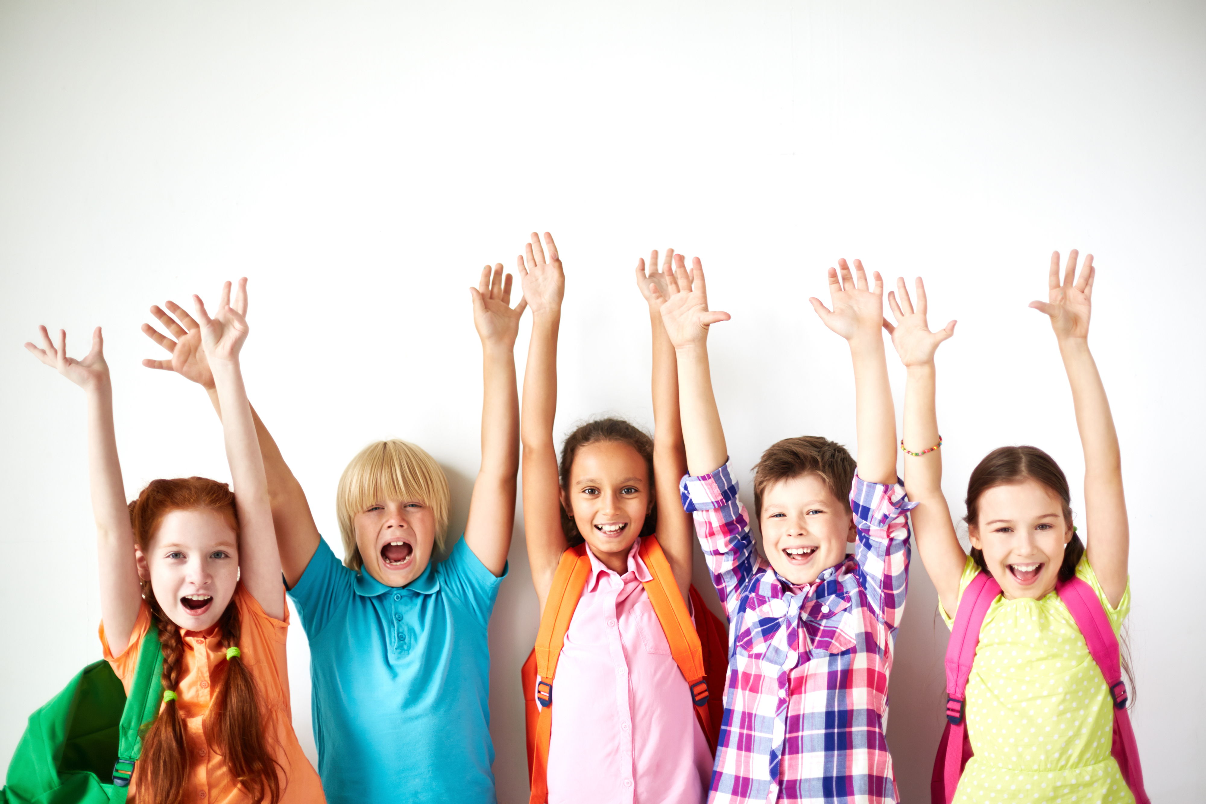 Ecstatic friends Ecstatic friends with raised arms looking at camera